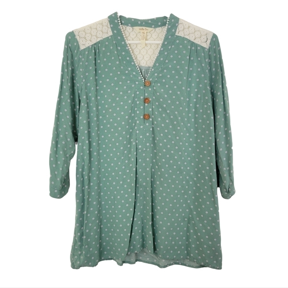 Matilda Jane Women's Enticing Eyelet Mint Green Top Medium
